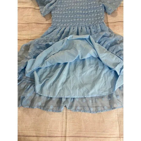 NWT Tecrew Women's Blue Chiffon Short Sleeve Dress - Medium - Picture 12 of 13